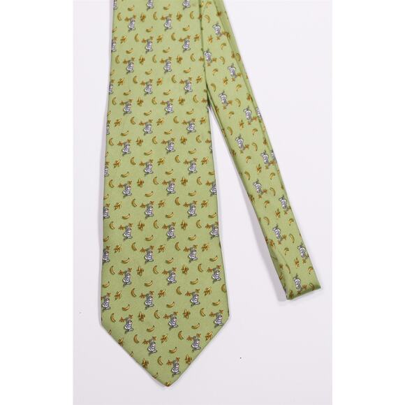 Salvatore Ferragamo Lime Green Monkeys Bananas Silk Necktie Tie